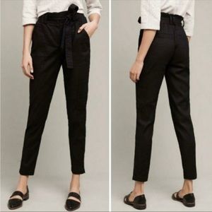 Anthropologie | Elevenses Black Linen Paper Bag Waist Trousers
